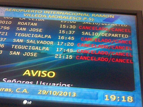 Rayo canceló varios vuelos en aeropuerto de San Pedro Sula