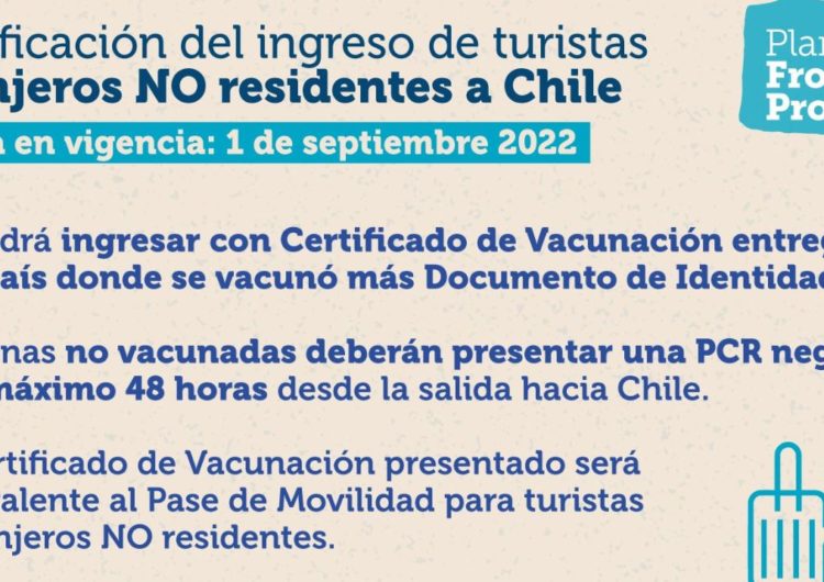 Chile simplifica requisitos de ingreso a extranjeros a partir del 1 de septiembre
