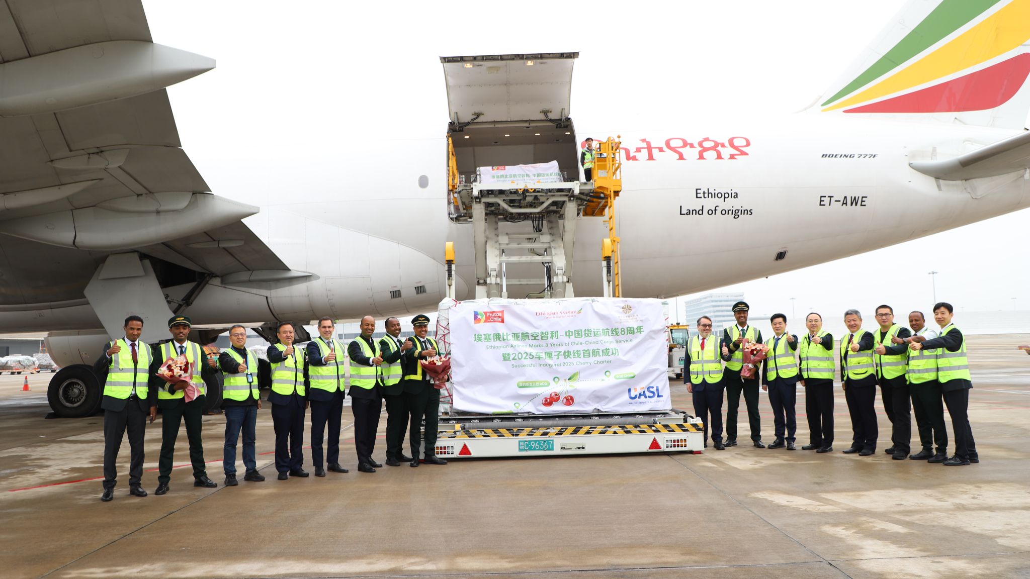 Primer vuelo chárter con cerezas chilenas de la temporada llega a China