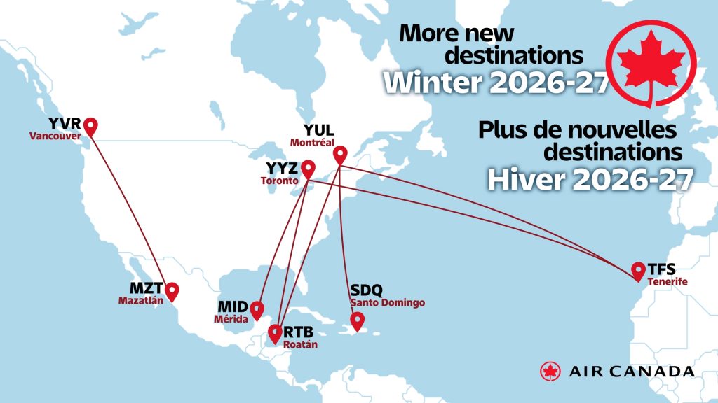 Air Canada suma nuevas rutas hacia México y Tenerife para la temporada de invierno
